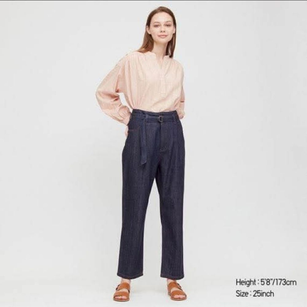 Uniqlo Women's Belted Pleated Jean Pants Size 32